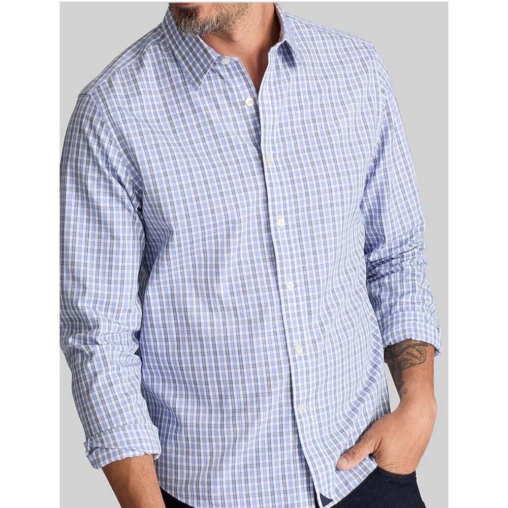 Untuckit Mens Wrinkle-Free Durif Blue Checked L/S Shirt XX-Large Cotton Office